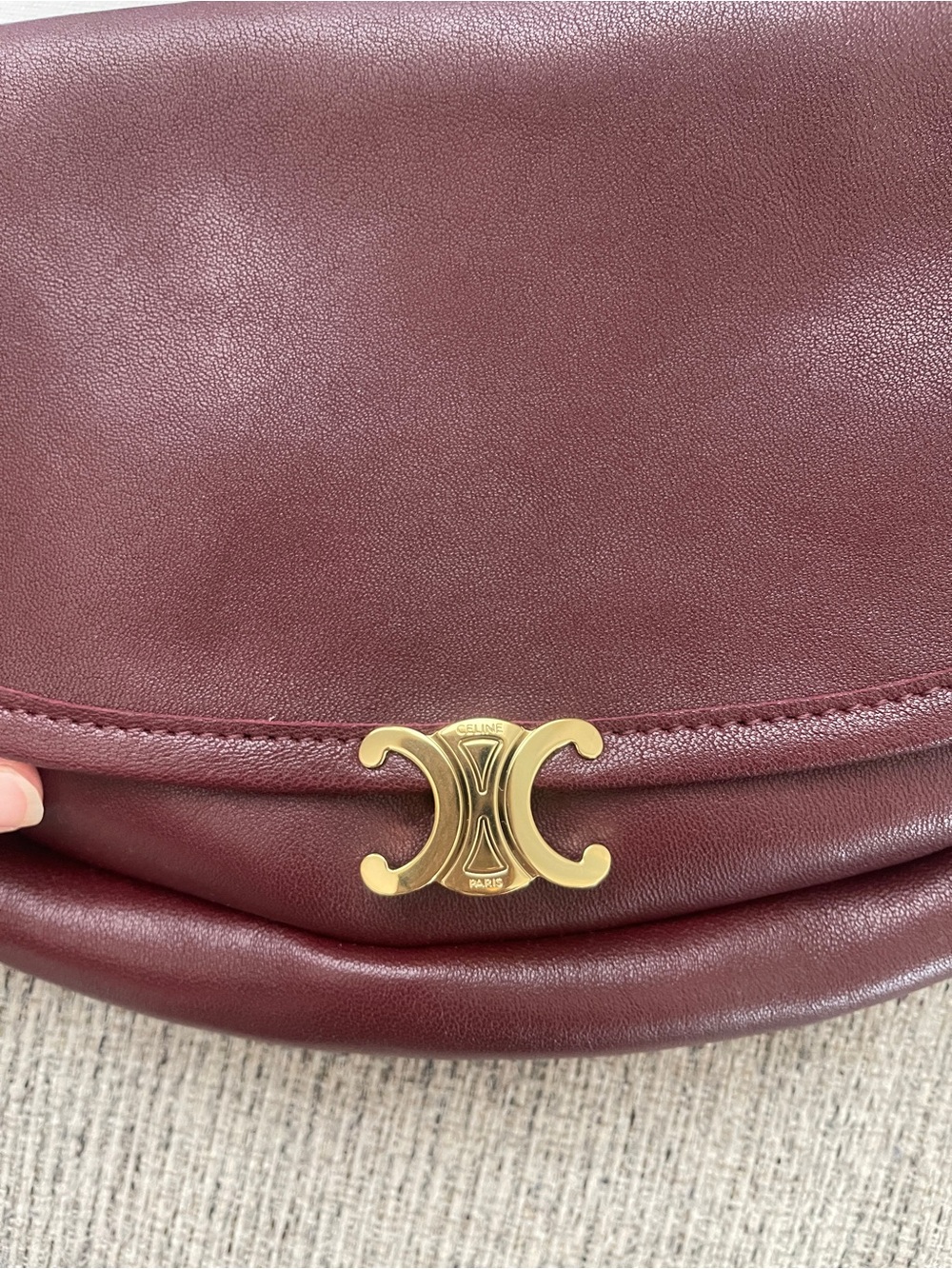 Celine Triomphe Half-Moon in Bordeaux with Gold Hardware - Picture 6 of 11